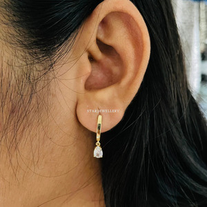 Pendientes de Aro de Oro Rosa Sólido de 14K con Diamantes, Joyería Fina, Regalo - Product Image 1