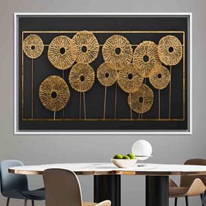 Elegant <b>Black</b> and Gold Metallic Floral Printed Canvas Artwork,WHITE <b>FRAMED</b> CANVAS - Product Image 1