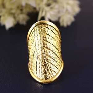 Exclusive Latest Boho Leaf <b>Ring</b> Brass <b>Rings</b> For Women 18K Gold Plated Tribal Textured <b>Statement</b> Shield <b>Ring</b> for Wholesale/OEM - Product Image 5