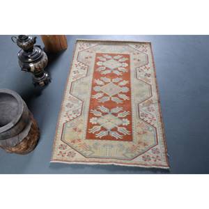 Clásico naranja Beige 2.6x4.2ft Vintage alfombra turca hecha a mano Patchwork diseño lana poliéster látex para sala de estar pasillo rectángulo - Product Image 1