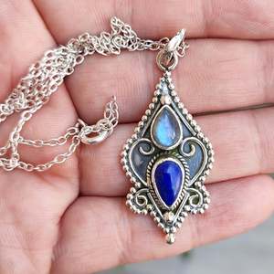 Collier en argent sterling 925 fait main avec labradorite et lapis-lazuli, cadeau unique pour son anniversaire ou son anniversaire de mariage - Product Image 5