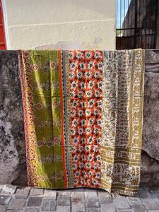 Handmade Eco-Friendly Cotton Kantha Reversible <b>Quilt</b> Soft Lightweight Floral <b>Bedspread</b> for All Seasons - Product Image 2
