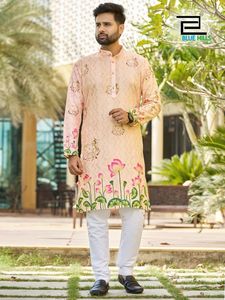 Festival tradicional para hombres Bordado de rayón Premium Kurta Diseñador pesado Ropa informal Estampado de rayón y bordado Kurta recto - Product Image 2