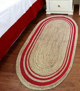 Alfombra trenzada de yute rústica moderna de tamaño personalizable, juego de alfombras ovaladas beige-rojo de granja Natural, alfombras y juegos - Product Image 5