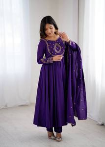 Set Salwar Anarkali Dupatta dari Kain Sutra Roman Chandari Murni Berkualitas Tinggi, Baru, Siap Pakai, Bebas Kerut, untuk Pesta - Product Image 4