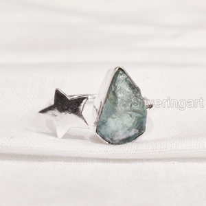 Rough <b>Stone</b> Jewelry Women's <b>Ring</b> Natural Raw Blue Apatite Gemstone Star Adjustable <b>Ring</b> Christmas 925 Sterling <b>Silver</b> <b>Ring</b> - Product Image 1