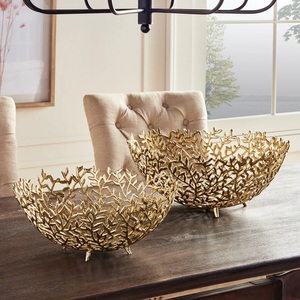 Bols en aluminium à brindilles de feuilles artisanales à bas prix avec finition plaquée or, utilisés pour servir des Fruits et des centres de Table - Product Image 2