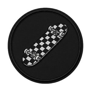 Parche bordado a cuadros personalizado al por mayor para monopatín, insignia redonda termoadhesiva para chaquetas, accesorios a granel para coser en prendas. - Product Image 1