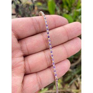 กำไลข้อมือเทนนิสทองคำ 14k ประดับอเมทิสต์และเพชร เครื่องประดับแฟชั่น - Product Image 1