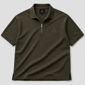 Polo Premium Verde Oliva con Cierre de Cremallera, para Hombre, de Algodón Piqué, de Lujo, Bordado, OEM, ODM, Ropa de Golf Personalizada de Fábrica - Product Image 2