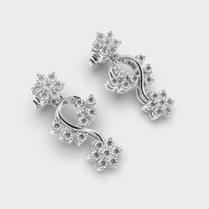 Boucles d'oreilles pendantes en diamant floral coupe ronde boucles d'oreilles de fiançailles en diamant Moissanite 14k boucles d'oreilles cadeaux de mariée en or massif - Product Image 4