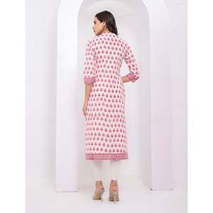 Cotton <b>Block</b> <b>Printed</b> White Flower Kurti Traditional Ethnic Indian Chiffon Stitc - Product Image 6