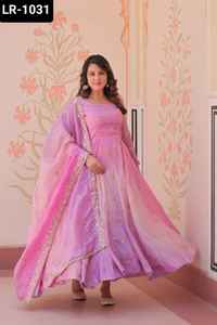 Ropa étnica india Pedding Organza dorada con lentejuelas Multi y Zari Bordado Trabajo Anarkali Vestidos con Dupatta Set para mujeres - Product Image 5