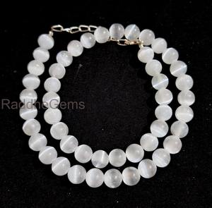 Collier en sélénite naturelle AAA, perles lisses de 8 mm, chaîne en argent sterling plaqué argent, sélénite blanche de haute qualité - Product Image 4