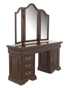 Coiffeuse vintage traditionnelle en bois avec miroir triple et tiroirs de rangement, finition marron, pour la maison ou le bureau - Product Image 3
