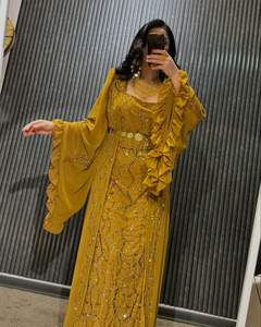 Vestido de Noche Kaftan Musulmán Tradicional Marroquí 2025, Satinado, Largo hasta el Suelo, Elegante, Estilo Fiesta, Estampado Floral, Hermoso y Natural - Product Image 3