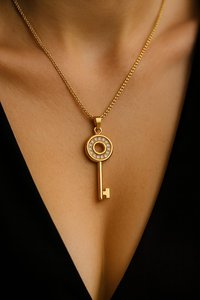 Collier clé en argent sterling 925 rhodié et vermeil or 14 carats avec zircon créé en laboratoire, pendentif serrure minimaliste scintillant et délicat, cadeau d'anniversaire - Product Image 3