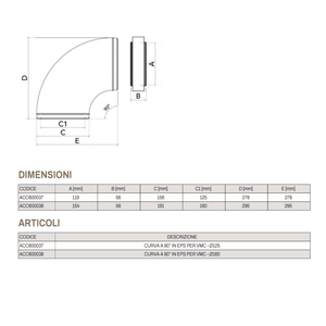 Tecnosystemi 90 Bend en EPS para piezas de sistemas HVAC VMC con diámetro de 125 y 160 mm - Product Image 3