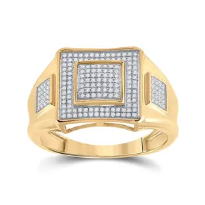 Men OEM Square Natural White Diamond Ring 14Kt/18kt Pure Solid Gold Women Hip Hop Big Square Cluster Fine Jewelry Gold Ring