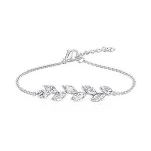 NOVAMART Fine Hallmark <b>Silver</b> Minimal Leaf <b>Bracelet</b> Rhodium & Gold Plated Featuring Diamond Pearl Religious Style Charm <b>Bangles</b> - Product Image 1