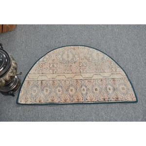 พรมขนแกะตุรกี1.5ft วินเทจสีเบจและสีฟ้าผ้าทอแบนพร้อมแผ่นยางรองสำหรับตกแต่งห้องนั่งเล่น - Product Image 1