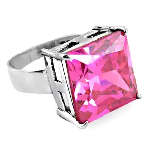 Anillo de Mujer Estilo Vintage con Piedras Preciosas Rosa Plateadas, Talla Única, Aleación Chapada en Oro con Forma Geométrica, Joyería de Moda para Regalo - Product Image 3