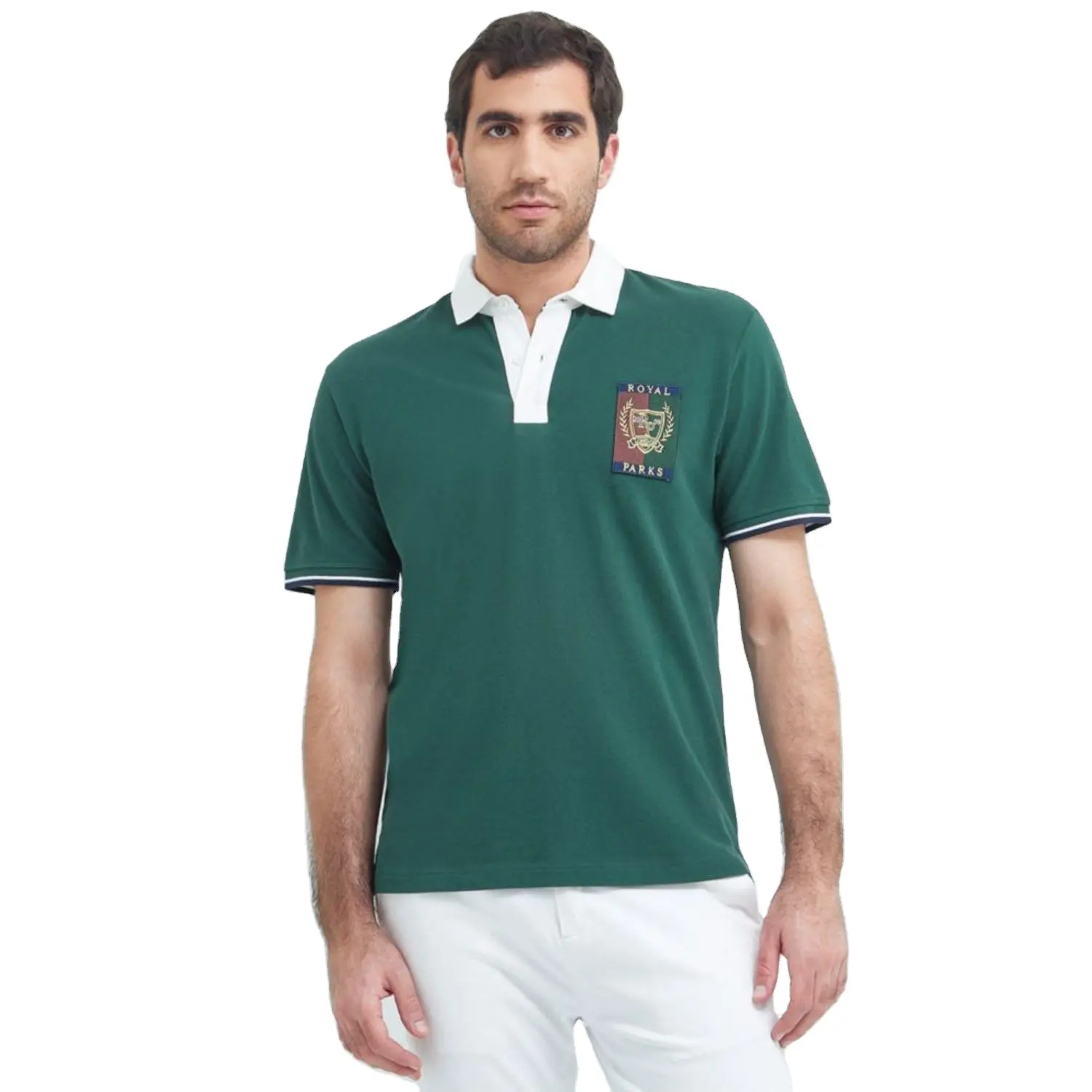 MENS POLO SHIRT PATCH ROYAL PARKS WOVEN FABRIC FOR COLLAR