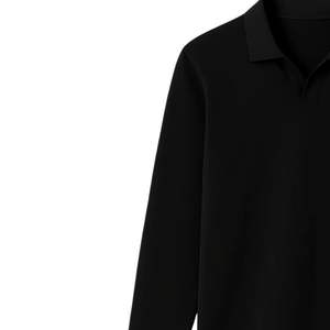 Camiseta Polo de Manga Larga con Cuello Redondo Negro para Hombre, Personalizada, de Alta Calidad, sin Botones, Cuello en V, Tejida, Informal, Ajustada - Product Image 6