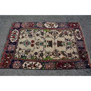 Alfombra turca clásica Beige roja Vintage de 3,4x5,2 pies de lana de retazos de área grande con respaldo de látex para pasillo o dormitorio - Product Image 4