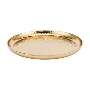 Plateau et assiette de service en aluminium rond en or martelé de haute qualité, nouveau design pour la cuisine et la table à manger - Product Image 1