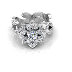 Bague de fiançailles ronde antique en moissanite à motif floral, alliance de mariage élégante de style vintage - Product Image 2