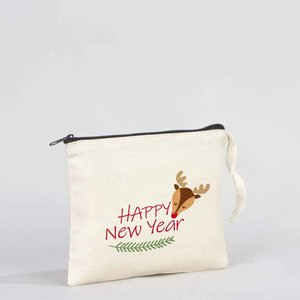 Pochette à fermeture éclair personnalisée pour le Nouvel An, 8x6 pouces, sac cadeau de fête en coton, 21x15 cm - Product Image 6