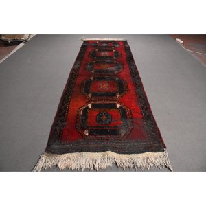 Alfombra Turca Vintage de 3,7x10,8 pies, Alfombra Oriental Roja de Lana - Product Image 1