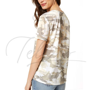 Camisetas de Verano para Mujer al por Mayor, Estampado de Camuflaje Personalizado 2026, Ecológicas, de Algodón, Manga Corta, Cuello Redondo - Product Image 5