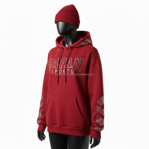 เสื้อฮู้ดผ้าหนาสำหรับผู้หญิงผ้าเทอร์รี่พิมพ์ลายอักษร360 GSM พิมพ์ลายโลโก้กีฬาสีแดงแบบสวมหัวมีฮู้ดแบบกำหนดเอง - Product Image 4