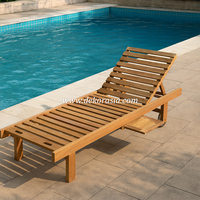 Chaise longue en teck d'extérieur, chaise longue en teck massif avec roulettes pour le bord de la piscine et le jardin
