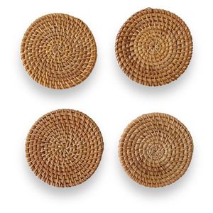 High Quality Handwoven round Rattan <b>Coasters</b> with Holder Classic Pottery Insulated Heat Woven <b>Placemats</b> Eco-Friendly <b>Coaster</b> <b>Set</b> - Product Image 1