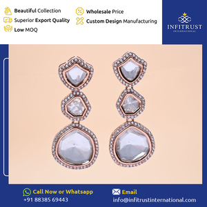 Magnifiques boucles d'oreilles créoles Polki en or rose au design élégant, bijoux indiens, prix de gros auprès d'un fabricant de premier plan - Product Image 2