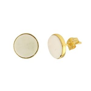 Vente chaude Dainty Minimaliste 9mm Naturel Blanc Agate Gemme Boucle D'oreille Or 18K Rhodium Véritable Argent 925 Cadeau Pour Femme - Product Image 4