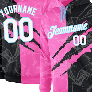 Sudadera con Capucha Personalizada para Hombre, Diseño de Rayas Rosa y Negro de Invierno, Sublimada, con Nombre de Equipo, Impermeable y Transpirable - Product Image 5