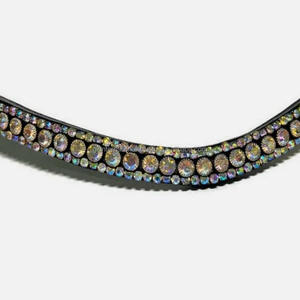 Diamantes de imitación de cristales de arco iris de 3 filas personalizados mega Bling forma de onda banda de cejas de caballo de cuero negro en mazorca completa sobre tamaños - Product Image 5