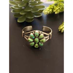 Navajo Handmade Sonoran Gold Turquoise & Sterling Silver Cluster Cuff Bracelet Fashionable Accessory - Product Image 1