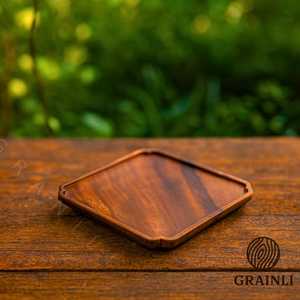 Plateau de service en bois de chêne avec coins arrondis, Assiette en bois, Planche de service Accessoires d'espace de travail faits à la main | Affiné | - Product Image 4