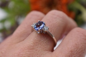 Elegant Classic Sparkling <b>Blue</b> Violet Tanzanite Gemstone <b>Ring</b> for Women 925 Silver Rhodium Plated Oval Cut Natural Stone Third - Product Image 2