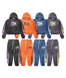 Ensemble survêtement unisexe à imprimé tendance, pantalon de survêtement évasé et sweat-shirt à capuche, deux pièces, survêtement en molleton français avec strass - Product Image 2