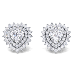 1CT Heart Cut Double Halo Diamond Stud <b>Earrings</b> 925 <b>Solid</b> Sterling <b>Silver</b> Screw Back Bridal Fine Jewelry - Product Image 1