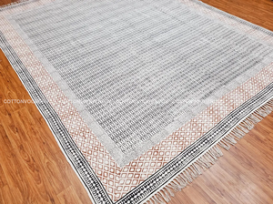 Tissé à la main Style marocain bloc imprimé coton tapis à tissage plat écologique bohème décor à la maison lavable tufté pour salon - Product Image 6