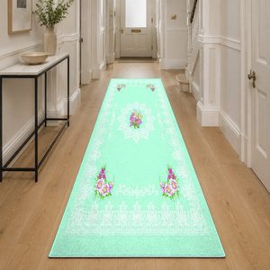 Tapis de salon en chenille imprimé numériquement, lavable en machine, antidérapant, vert sauge, style moderne et vintage, modèle LXDP-1019, vente en gros - Product Image 5