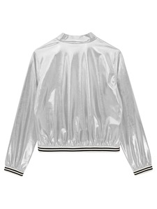 Veste de baseball zippée à manches longues brillante Vêtements d'extérieur en toile pour Rave Dance Party Festivals Clubwear Manteau avec style bombardier - Product Image 4
