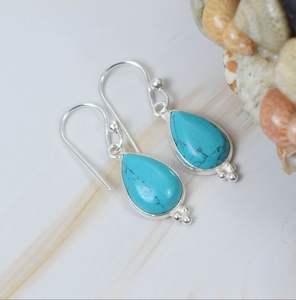 Pendientes de gota clásicos de Plata de Ley 925 corte de pera turquesa para mujer/compromiso o aniversario unisex - Product Image 2